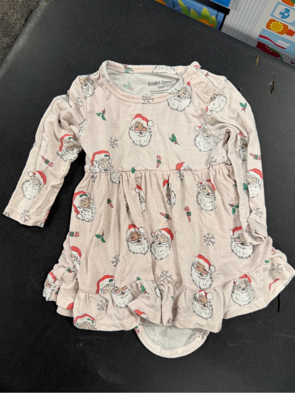 Angel Dear Pink Santa Print Ruffle Hem dress